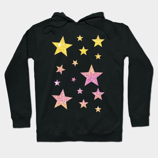 Pink Yellow Ombre Faux Glitter Stars Hoodie by Felicity-K